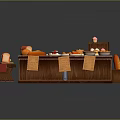 Wooden Food Stall Displaying Fresh Bread Cakes Pies Fruits And Eggs