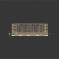 Urban Multi Story Building With Arched Porches Windows Street Lamps And Sidewalk Greenery