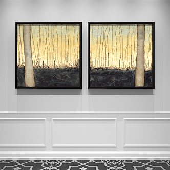 Modern landscape painting simple yellow living room landscape natural light decorative painting 3d model