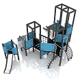 Outdoor Playground Equipment Featuring Blue Black Slides Climbing Structures And Platforms 3d model