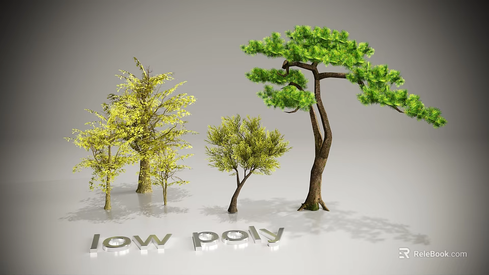 Low Poly Arbor Design Featuring Green And Yellow Tree Models With Various 3D Shapes 3d model