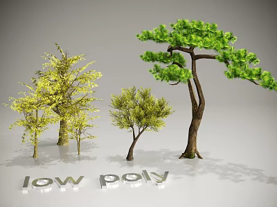 Low Poly Arbor Design Featuring Green And Yellow Tree Models With Various 3D Shapes 3d model