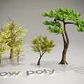 Low Poly Arbor Design Featuring Green And Yellow Tree Models With Various 3D Shapes 3d model