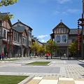 Aerial View Of Commercial Street With Traditional Architecture And Greenery