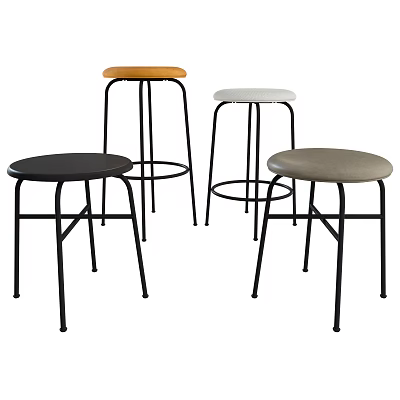 Modern Bar Stools With Metal Frame And Round Seats In Various Colors 3d model