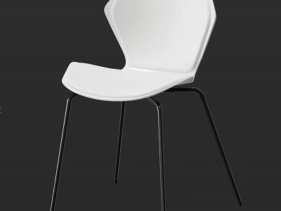 Stylish Modern White Accent Chair With Hexagonal Backrest And Black Metal Legs 3d model