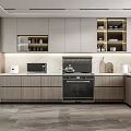 Modern Kitchen Interior Design With Cabinets Appliances Countertop And Open Shelves