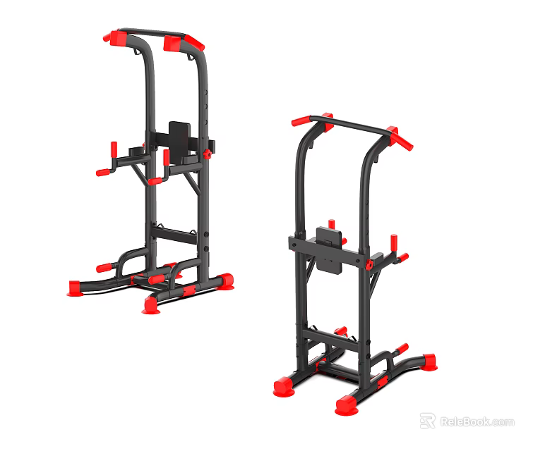 Multifunctional Fitness Training Rack Black Frame Red Components For Home Gym Pull Up Strength Training 3d model 