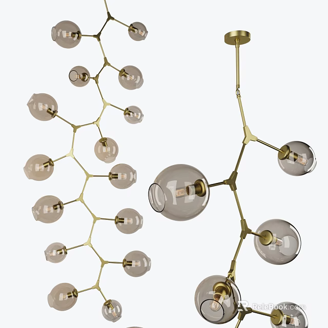 Creative Unique-shaped Ceiling Chandelier Featuring Gold Metal Frame And Glass Globe Shades 3d model 