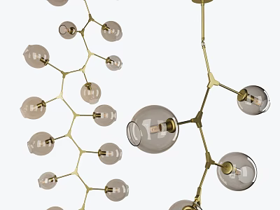 Creative Unique-shaped Ceiling Chandelier Featuring Gold Metal Frame And Glass Globe Shades 3d model
