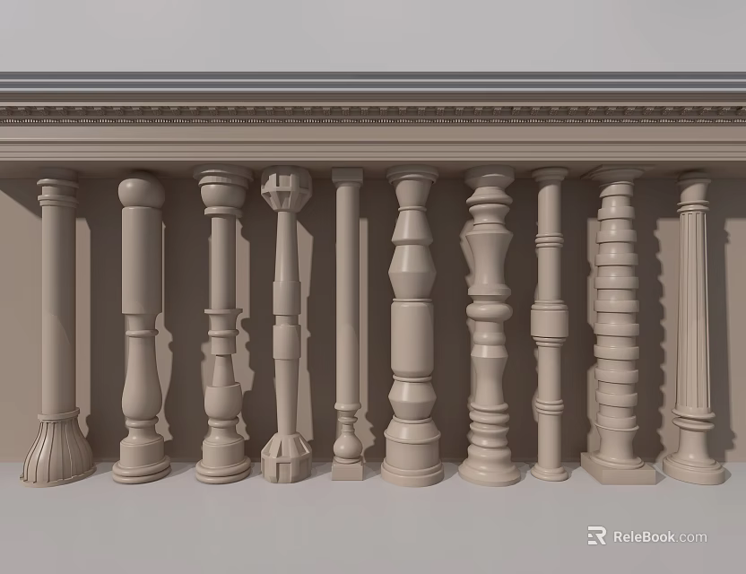 Various Decorative Columns Showcasing Diverse Design Styles And Ornate Details 3d model 