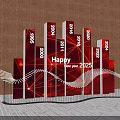 Interactive Zone With Happy New Year 2025 Red Column Charts And Wing Decorations