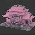 Traditional Chinese Architecture With Red Multi Layered Roof Red Pillars Green Shrubs And Gray Pavement
