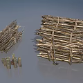 Bundled Wood Sticks with Ropes and Small Stone Pieces Arranged in Stacks