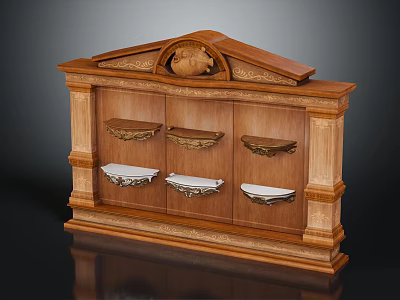 Elegant Classical Wooden Furniture Featuring Carved Decoration Multiple Shelves And Circular Top Ornament 3d model