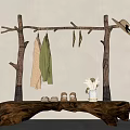 Natural Branch Clothes Rack With Hanging Clothes Hat And Wooden Base Slippers Vase