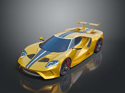 Golden Supercar With Sleek Design Black Stripes Rear Spoiler And Shiny Alloy Wheels 3d model
