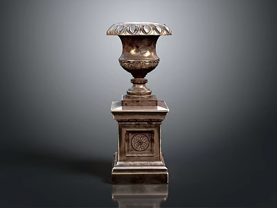 Antique Ornate Vase On Carved Pedestal With Intricate Floral Patterns 3d model