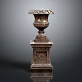 Antique Ornate Vase On Carved Pedestal With Intricate Floral Patterns