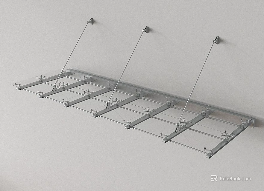 Wall Mounted Metal Drying Rack With Multiple Hooks On White Wall 3d model