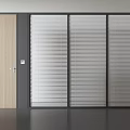 Modern Room Partition Featuring Wooden Door And Blinds With Black Frame 3d model