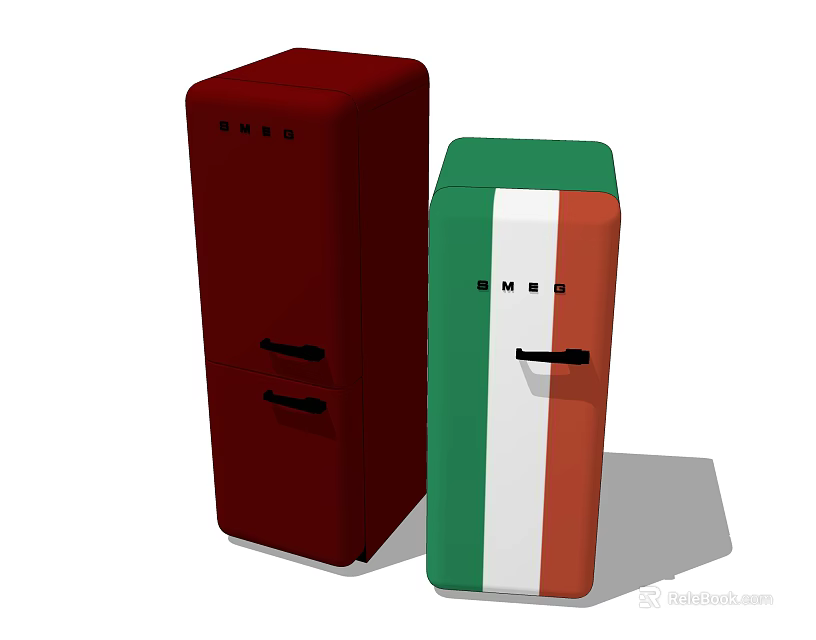 Vintage Red Single Door and Green White Red Stripe Refrigerators Classic Retro Kitchen Appliances 3d model 