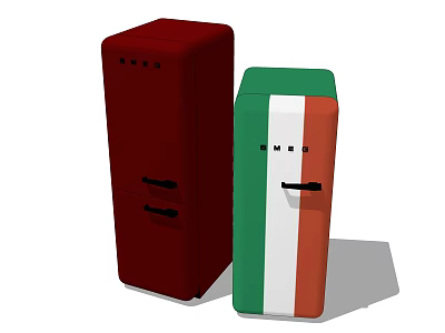 Vintage Red Single Door and Green White Red Stripe Refrigerators Classic Retro Kitchen Appliances 3d model