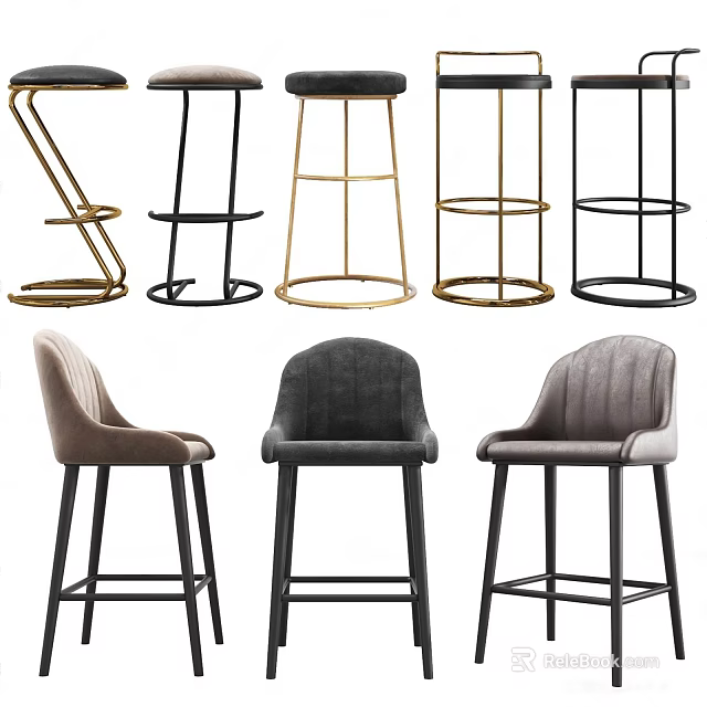 Modern Bar Stools With Metal Frames Upholstered Seats And Various Stylish Designs 3d model