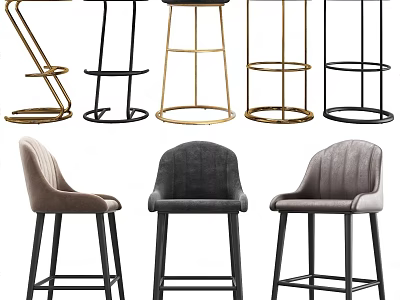 Modern Bar Stools With Metal Frames Upholstered Seats And Various Stylish Designs 3d model