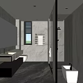 Modern Bathroom Interior Featuring Marble Walls Double Vanity Sinks And Glass Shower Enclosure