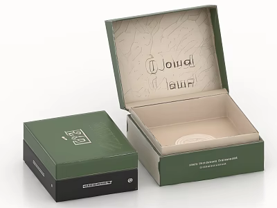 Green Joundi Boxes Open Featuring Interior Lining And Brand Logo Design 3d model