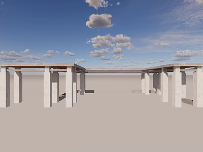 Outdoor Open Pavilion With White Columns Wooden Roof And Cloudy Blue Sky 3d model
