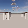 Outdoor Open Pavilion With White Columns Wooden Roof And Cloudy Blue Sky