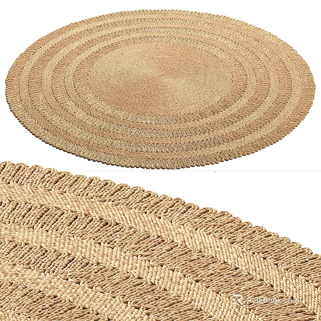 Natural Braided Round Rug With Textured Patterns 3d model 