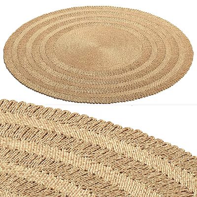 Natural Braided Round Rug With Textured Patterns 3d model