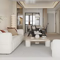 Modern Living And Dining Room Interior With White Sofa Chairs Coffee Table And Green Plant