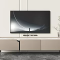 Modern TV Stand With Flat Screen TV Green Plant And Light Color Cabinets