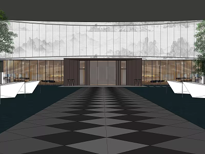 Garden Landscape Design With Geometric Pathway Trees And Modern Entrance Elements 3d model