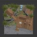 Log Cabin Surrounded by Pine Trees with Wooden Staircase Stone Base and Deck