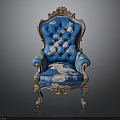 Ornate Blue Chair With Golden Carvings And Floral Upholstery Classic Design For Elegant Interiors