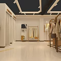 Modern Clothing Store Interior With Racks Display Shelves Accent Chair And Lighting