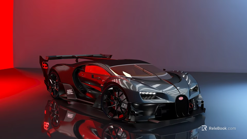 Black Supercar With Red Accents Sleek Design And Reflective Surface Features 3d model