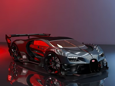 Black Supercar With Red Accents Sleek Design And Reflective Surface Features 3d model