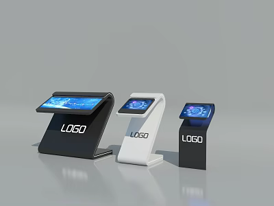 Public Facility Self Service Kiosks With Black White Design And Interactive LOGO Screens 3d model