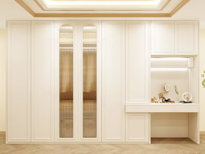 Modern White Wardrobe With Glass Doors And Built in Dressing Table 3d model