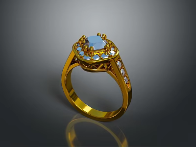 Elegant Gold Fashion Ring With Central Gemstone And Small Diamonds On Band 3d model