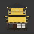 Traditional Two Story Building With Yellow Main Structure Gray Roof And Reflection