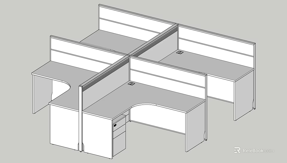 Modern Office Desk Cubicle Workstations With Dividers And Multiple Workspaces Layout 3d model 