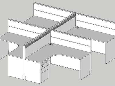 Modern Office Desk Cubicle Workstations With Dividers And Multiple Workspaces Layout 3d model