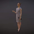 Elegant Woman in Gray Dress with Bun Hairstyle Holding Mobile Phone Against Dark Background